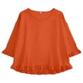 thumbnail image 5 of Wang6 Womens 3/4 Sleeve Tops Elegant Crew Neck Ruffle Trim Tshirts Ladies Causal Solid Going out Tees Shirts Orange 0713-3/4 sleeve tshirts XXL, 5 of 5