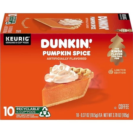 Pack of 1 Dunkin' Pumpkin Spice Flavored Coffee, 10 Keurig K-Cup Pods