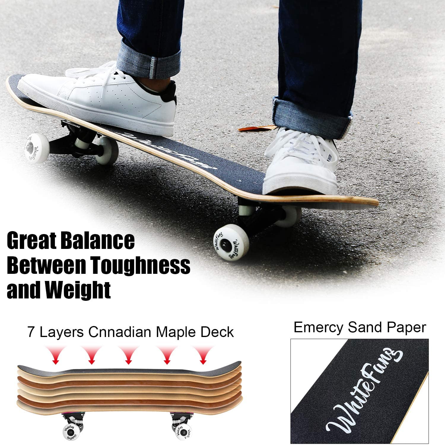 31x8 Complete Skateboards,7 Layer Canadian Maple Double Kick Deck Concave Standard Skate Boards Skateboard for Girls Boys Youths Beginners Wemfg Skateboard for Kids Adults Teens