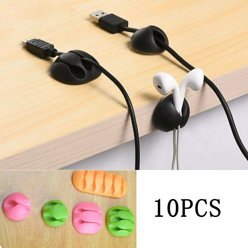 8Pc Black Office Home Car Charger Line Headphone/USB Cable Holder Clip Accessory