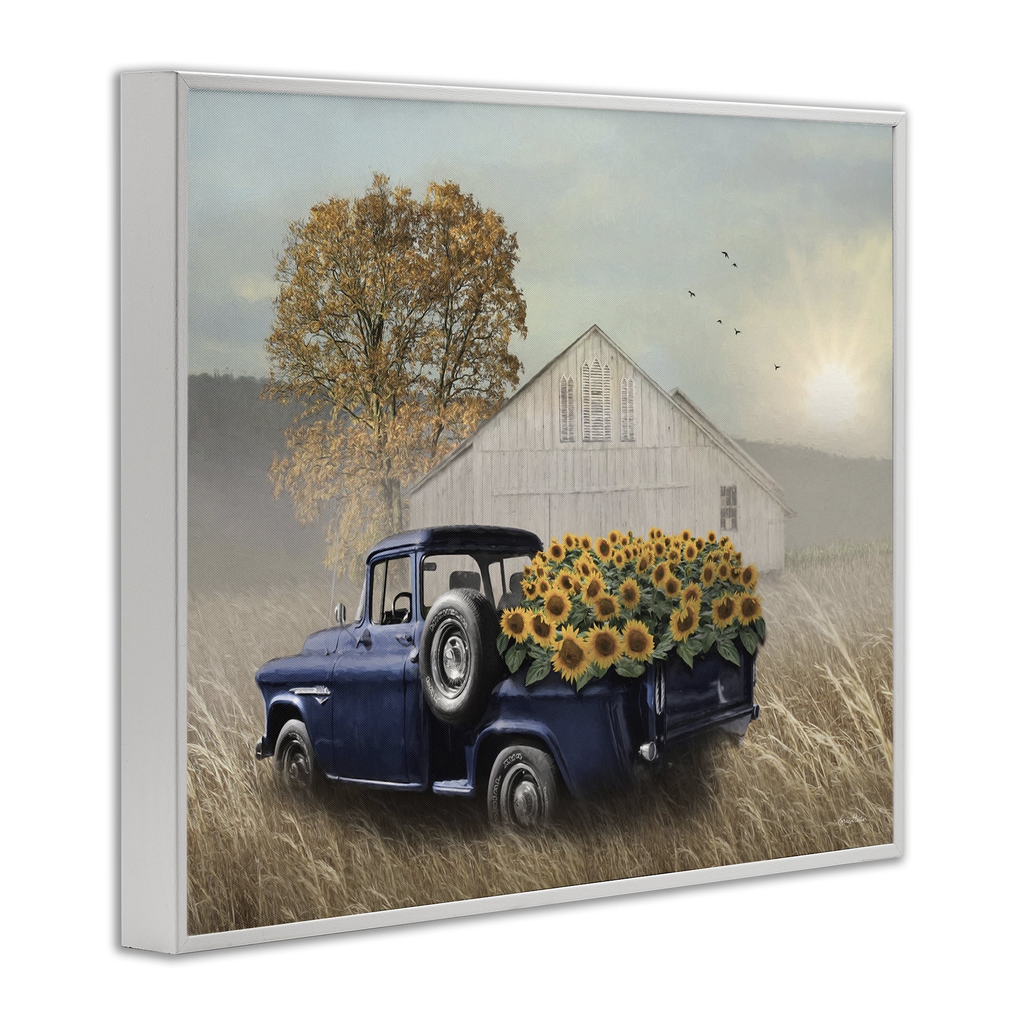 Stupell Industries Sunflower Filled Truck Transportation Painting White Framed Art Print Wall Art, 14 x 11