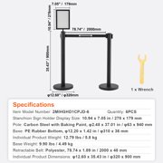 KFFKFF Queue Management Posts, Set of 6 Crowd Management Barriers, Carbon Steel with Baked Paint Finish, Stanchion Post Featuring Sign Holder & Trio of 6.5FT Extendable Straps, Line Separator