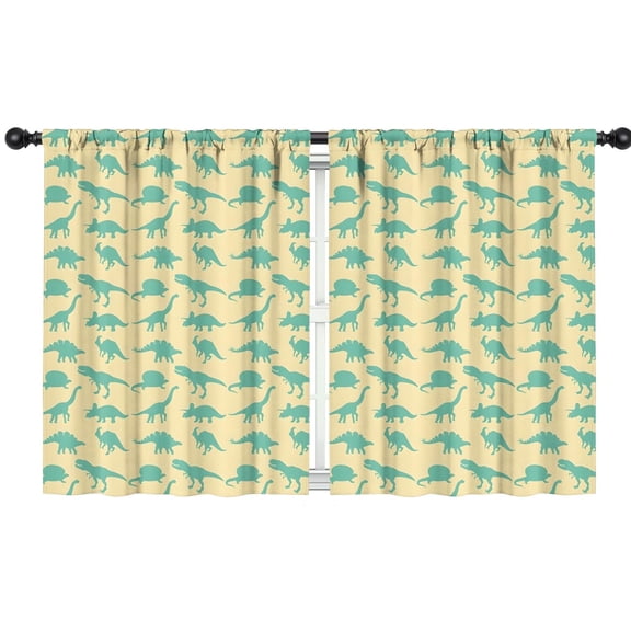 Blackout Kids Curtains,LightYellow Green Dinosaurs Silhouettes Pattern Childrens Insulated Curtains Set Of 2,Bedroom Essentials,Toddler Room Decor 42"x54"
