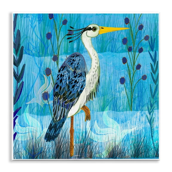 Stupell Industries Standing Crane with Blue Tones Animals Painting Unframed Art Print Wall Art, 12 x 12