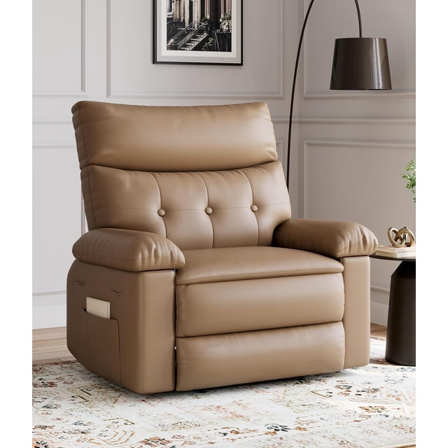 Gaderth 360° Swivel Massage Recliner Chair, Swivel Nursery Rocker Recliner with Remote Control, Manual PU Leather Reclining Sofa Chair with Side Pocket, Modern Lounge Seat for Living Room Nursery