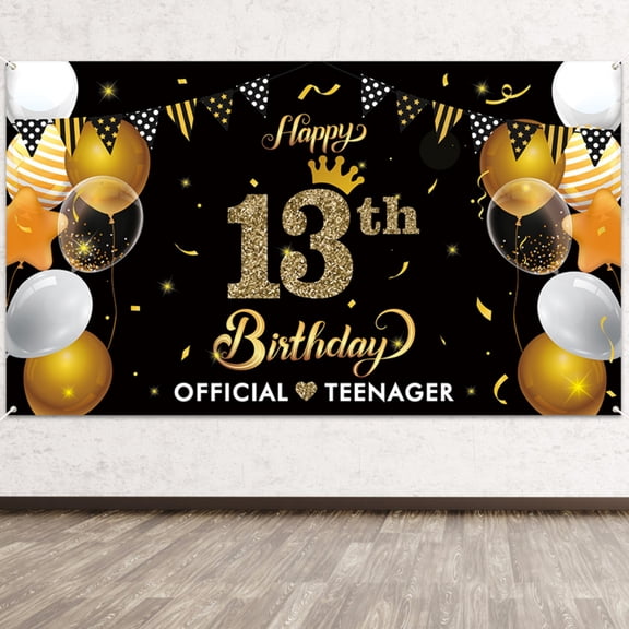 MALLMALL6 Happy 13th Birthday Party Banner,78” x 45” Extra Large Banner for Indoor Outdoor Photo Booth Props,1Count