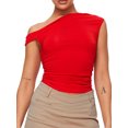 thumbnail image 1 of Faithtur Women's Slim Tank Tops One Shoulder Off Sleeveless Ruched Tight Fitted Asymmetrical Neck Solid Color Crop Tee Vest Tops, 1 of 8