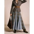 thumbnail image 6 of Women Vintage Plaid Patchwork Maxi Skirt Elastic High Waist Flowy Western Casual Long Skirt Multicolor S, 6 of 10