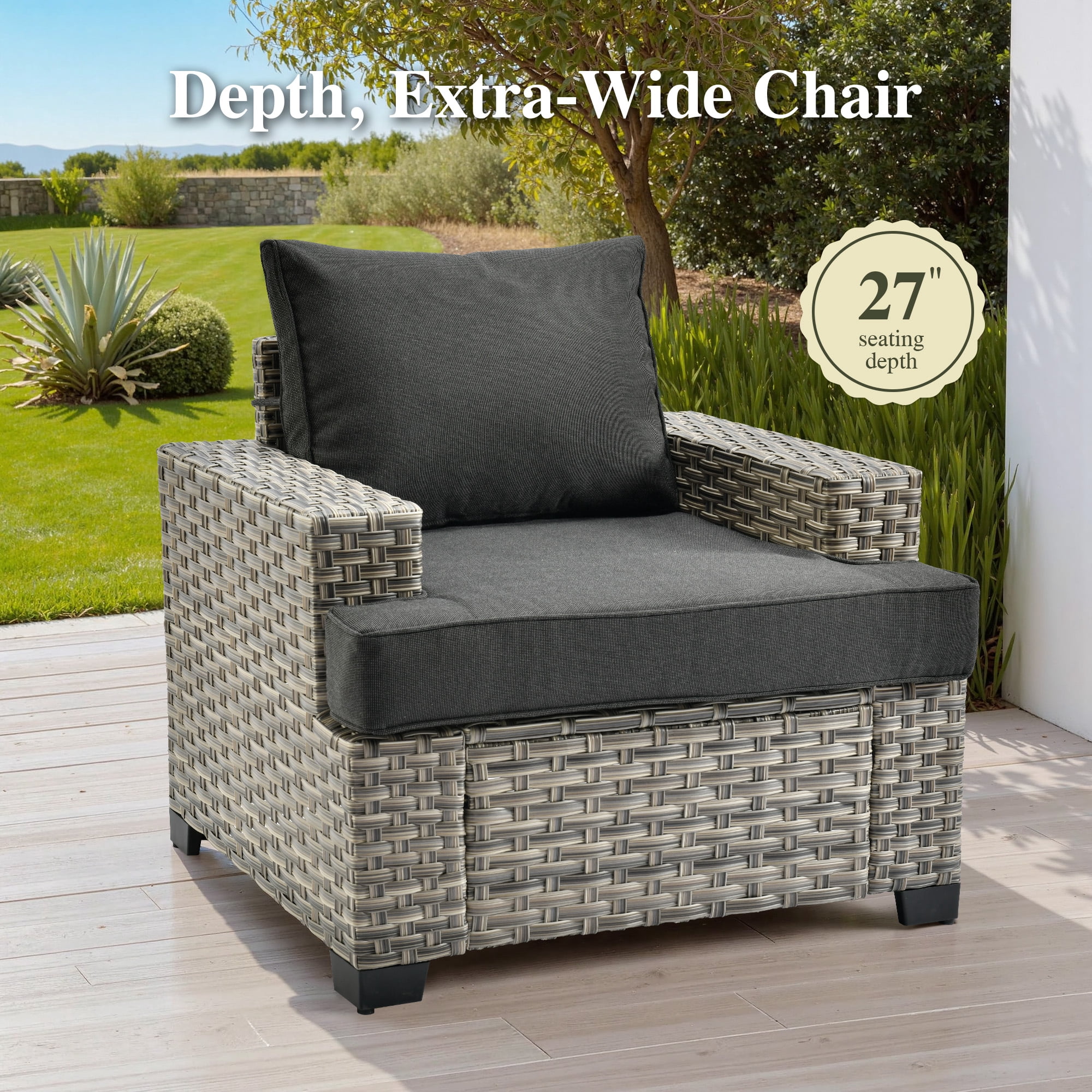 Ovios 8-Piece Outdoor Patio Furniture Set with Solar-Powered Lighted Coffee Table All-Weather Wicker Conversation Seating with Ottomans, Black
