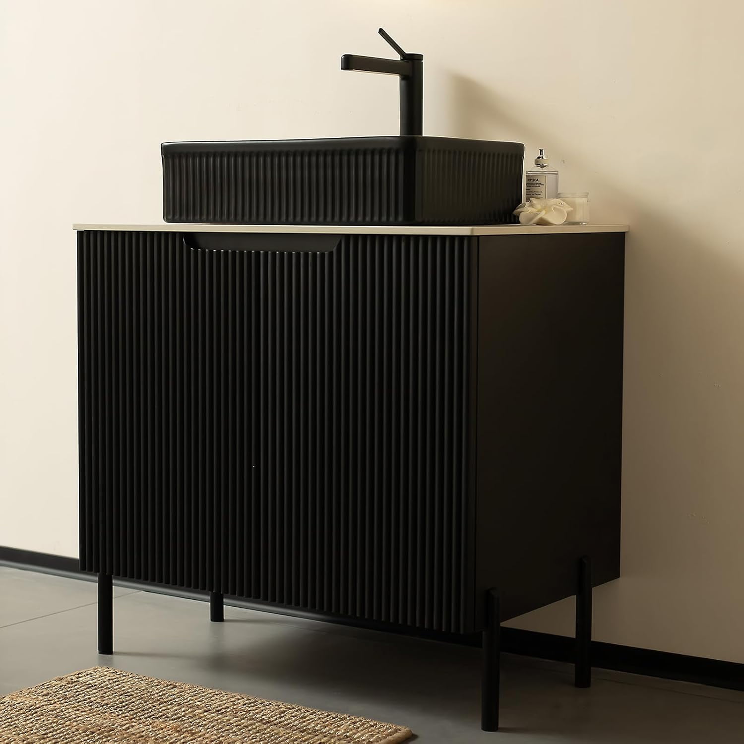 30" Bathroom Vanity with Sink, Small Bathroom Vanity with Durable Ceramic Basin and Sintered Stone Countertop and Soft Closing, Freestanding Bathroom Vanities, Black