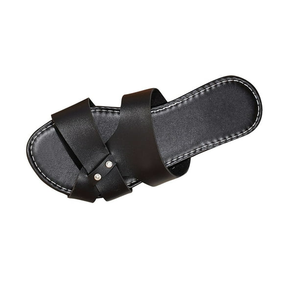 Hopeusnice Flats Shoes for Women Open Toe Breathable Non-Slip Flat Heel PU Materials Summer Shoes Trendy Soft Women's Flats Shoes Moisture-Wicking Walking Shoes Black 37