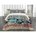 thumbnail image 3 of Ambesonne Nostalgic Quilted Bedspread Set 3 Pcs, Classic Vibes Car Print, Queen Size, Brown Teal Red, 3 of 5