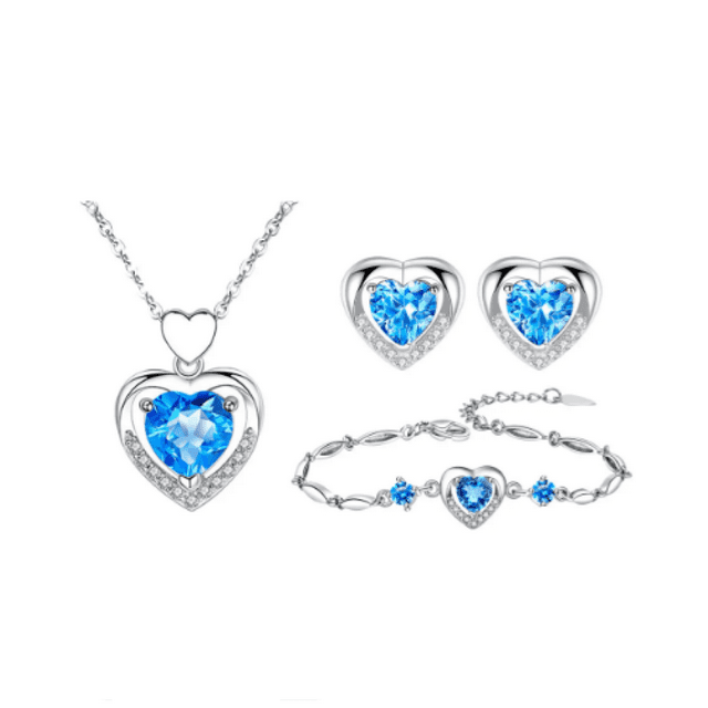 Juego De Dije Con Collar De Corazón-joyería De Moda Para Mujeres Con Caja De Regalo Malubero Plateado, Azul