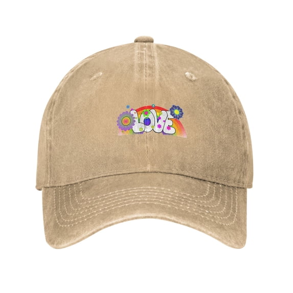 ZICANCN Adjustable Baseball Cap Women, Love Flowers Rainbow Hats for Men Adult Washed Cotton Denim Baseball Caps Fashion, Natural
