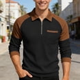 thumbnail image 2 of IWRICH Men's Waffle Quarter Zip Long Sleeve Polo Shirts Classic Color Blocking Tops Casual Collared Basic Tees with Pocket Black XXXL, 2 of 4
