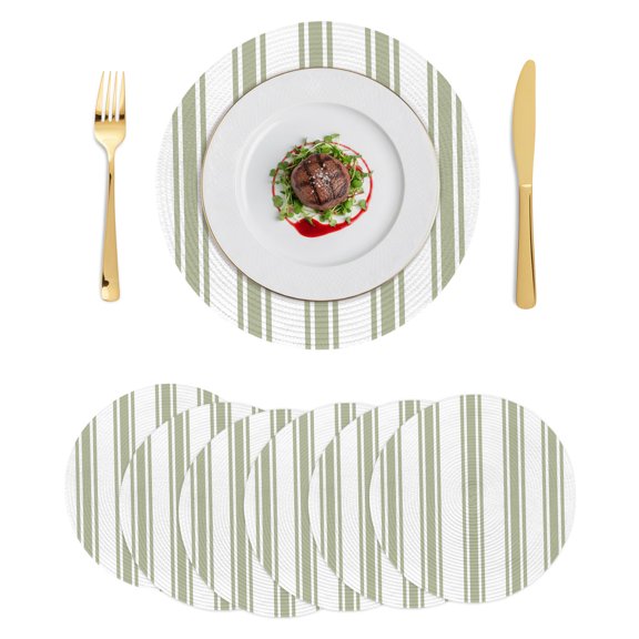 Round Placemats Sage Green Stripe 15 inch Set of 6 Table Mats for Dining Table Farmhouse Minimalist Design Lines Heat Resistant Non-Slip Kitchen & Home Decorative Place Mat Set