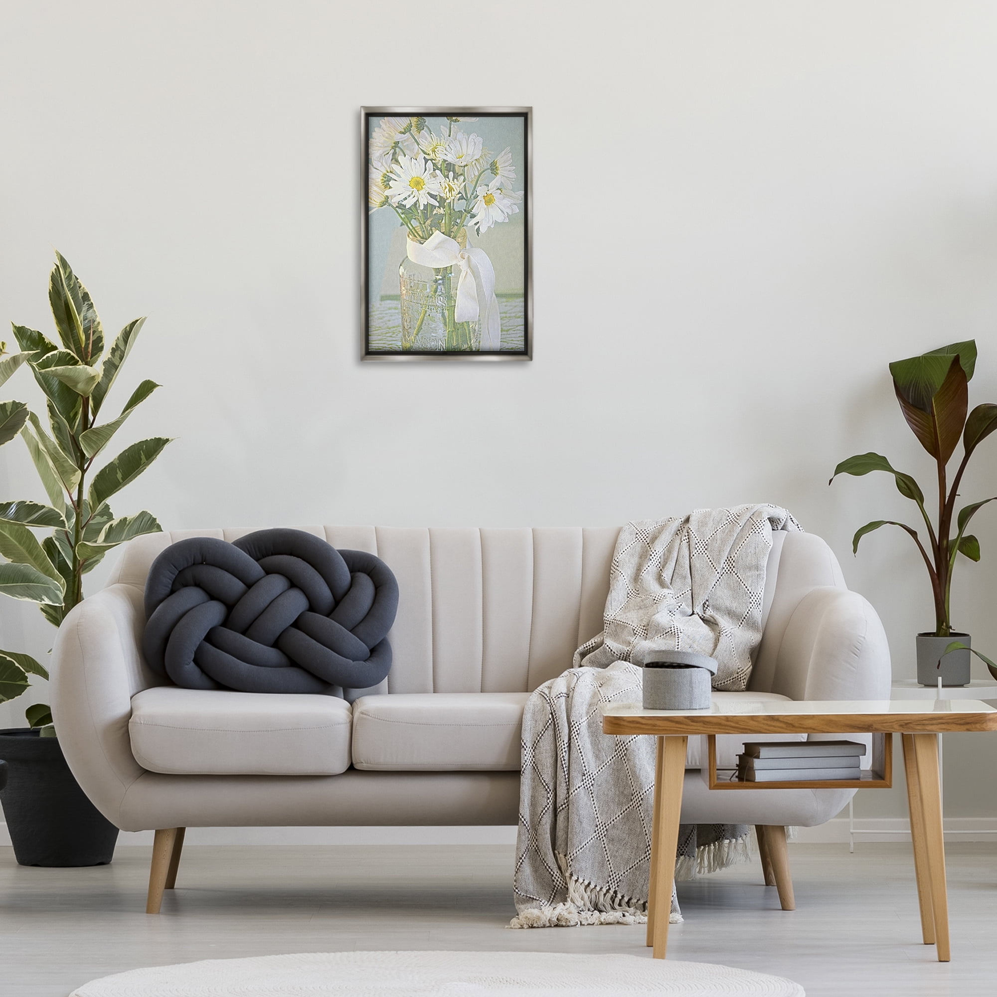 Stupell Industries Faded Daisies Jar Botanical & Floral Painting Gray Floater Framed Art Print Wall Art, 17 x 25