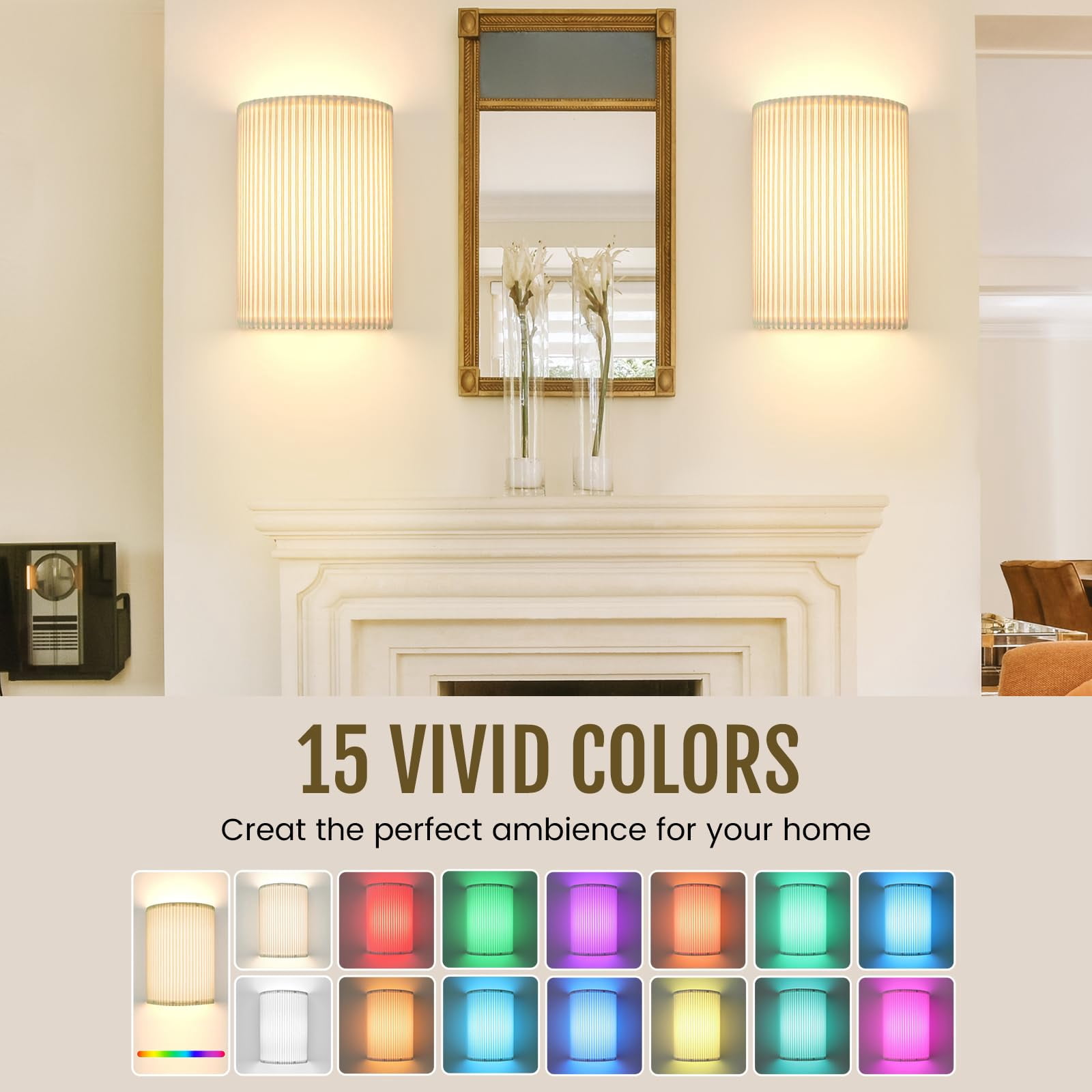 Battery-Operated Wall Sconce Set of 2, Rechargeable RGB Lamp with Remote Control, Dimmable & Timer for bedroom, living room, and hallway