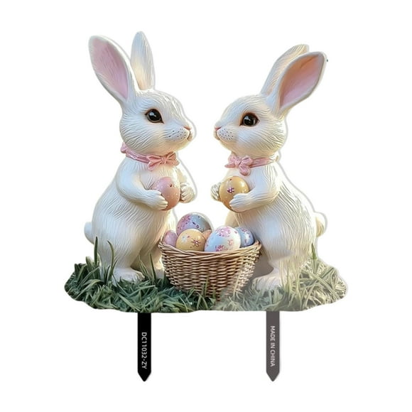Rabbits de jardín de Pascua de estaca de letrero de patio de animales 2d adorno, decoración decorativa, decoración de Pascua, impermeable para la