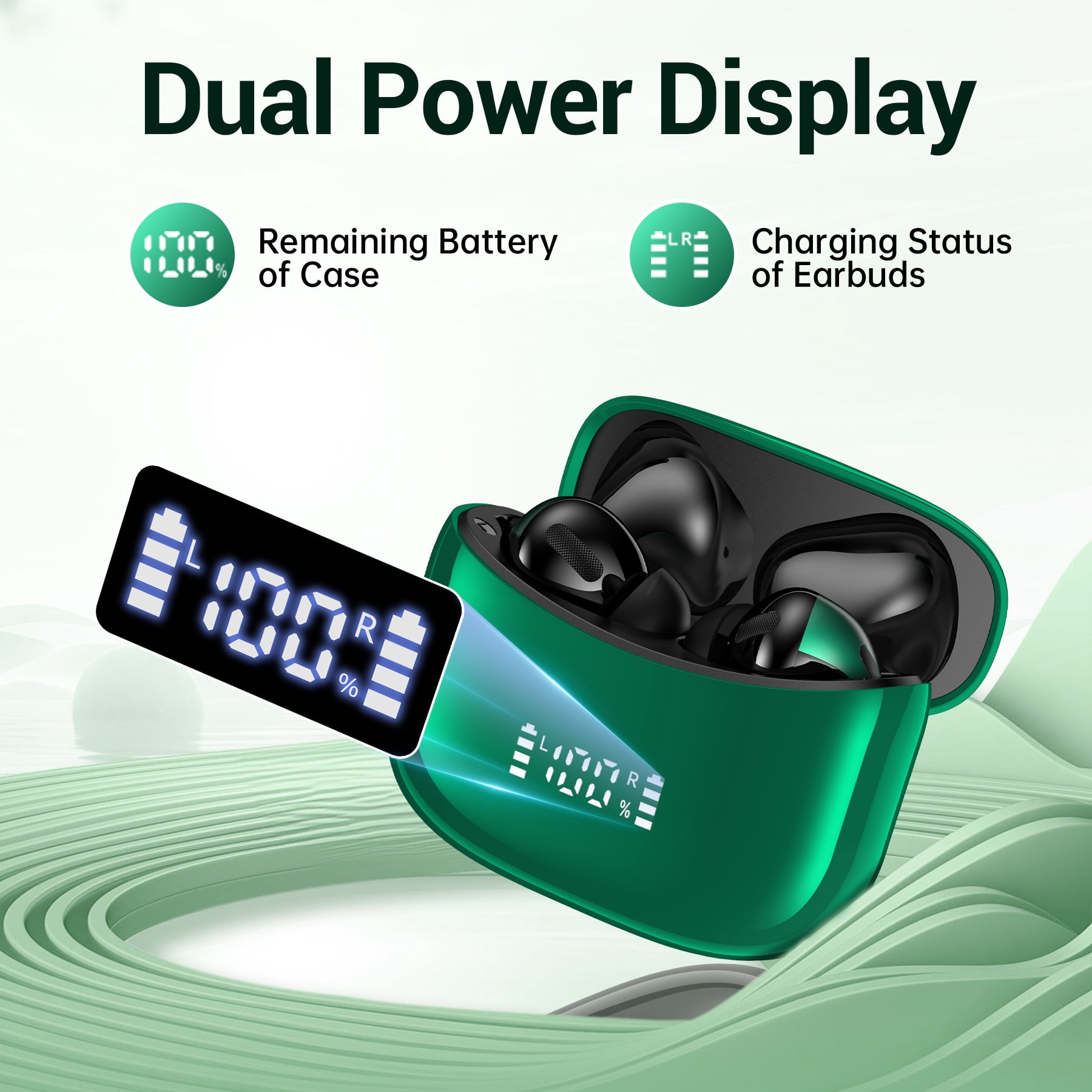 VEATOOL X15 Wireless Earbuds Bluetooth 5.3 Headphones,72H Hi-Fi Stereo Deep Bass Earphones with Noise Cancelling Mic IP7 Waterproof Sport Headset with LED Power Display for Laptop Pad Phones