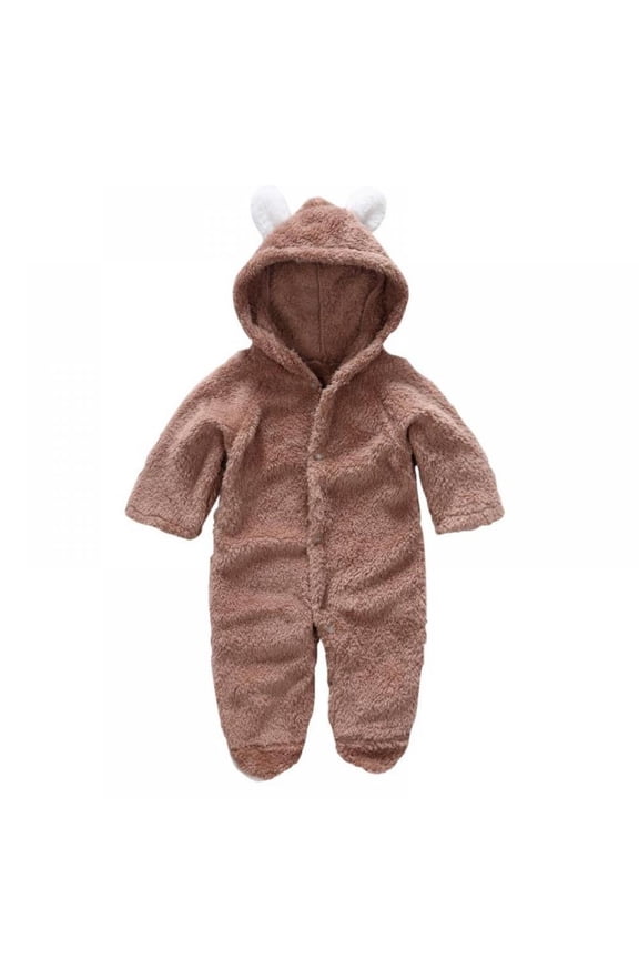 Unisex Baby Bear Ear Hooded Jumpsuit Cotton Fleece Romper Warm Newborn Kid Winter Outfits