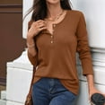 thumbnail image 2 of Women Blouses Slim Fit Button Down V Neck Henley Shirt Caramel Color XL, 2 of 8