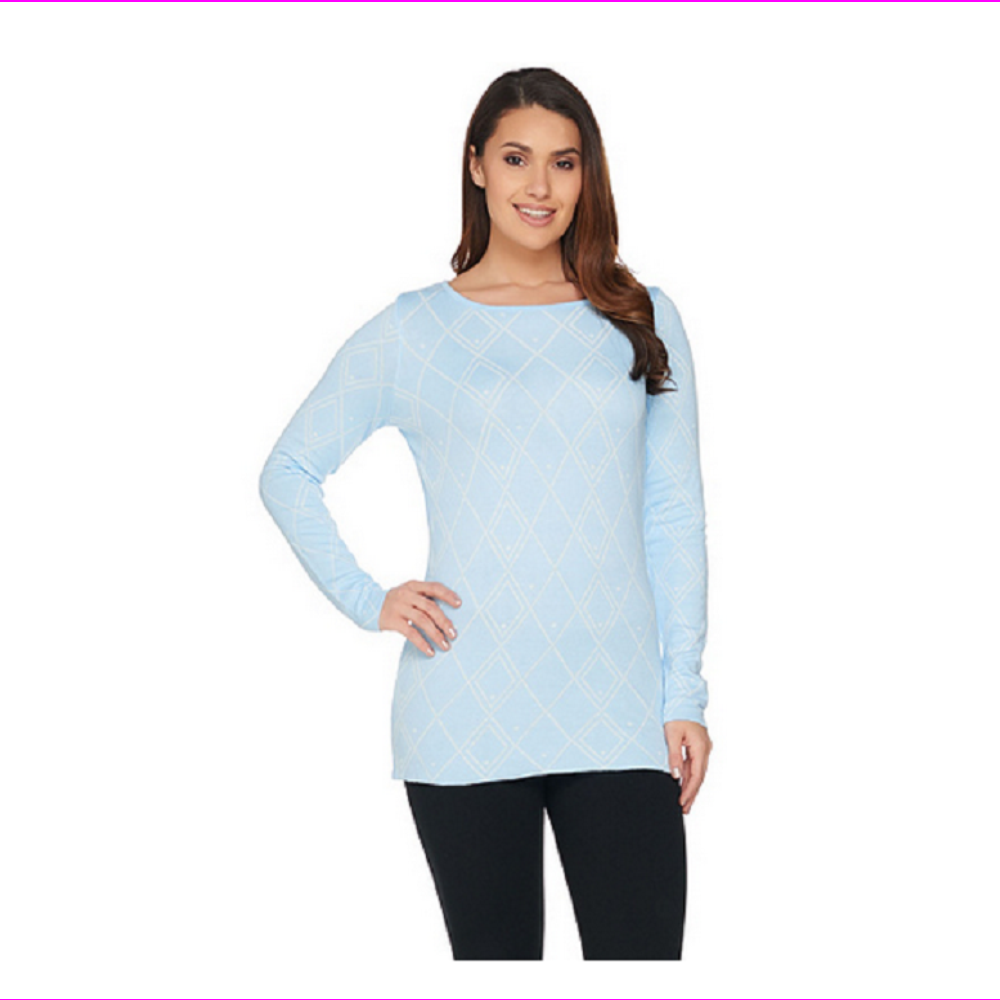 Attitudes by Renee - Attitudes by Renee Reversible Jacquard Knit Sweater, Clear Sky, Size S, $54 