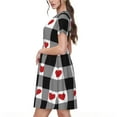thumbnail image 2 of Naloa Heart Black Buffalo Plaid Gingham Print Womens Summer A-Line Dress with Pockets,Short Sleeve Dresses,Flowy Beach Swing Dress for Vacation Travel, 2 of 6
