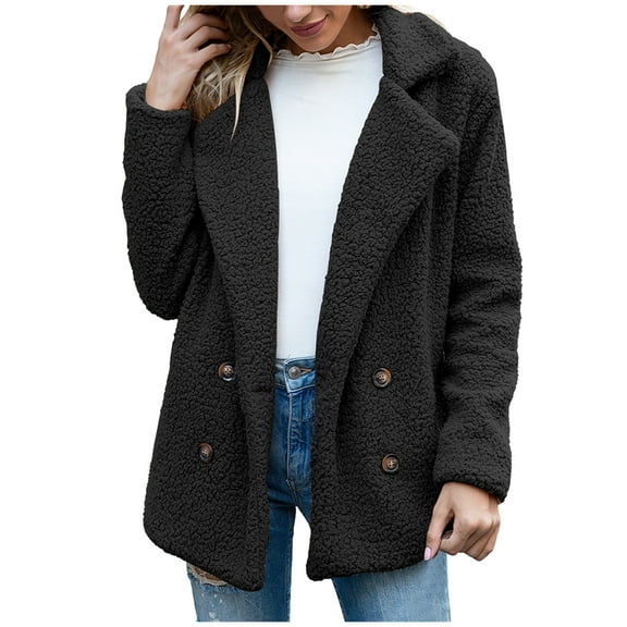 Fancifize Womens Sherpa lined Coat Button Down Fleece Plush Jacket Casual Loose Fall Winter Outwear with Pockets