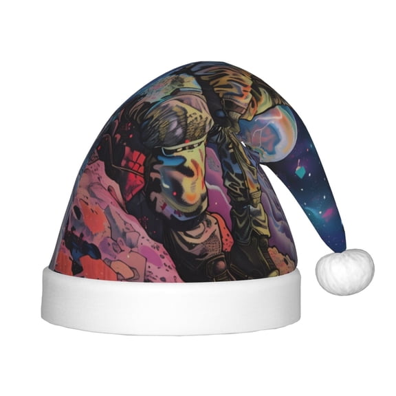 Vsdgher Rainbow Astronaut Space Landscape Christmas Hat, Santa Hat for Kids Xmas Holiday Hat Red Classic Christmas New Year Festive Party Supplies