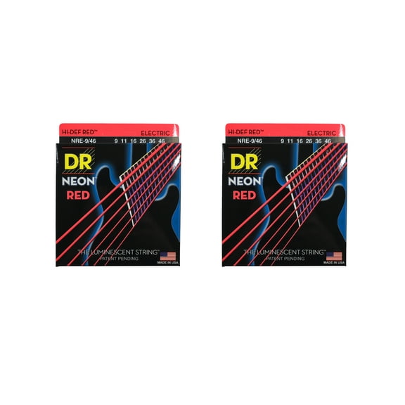 DR Strings Guitar Strings 2 Pack Electric Neon Red 09-46 Light and Heavy