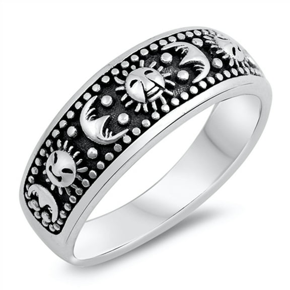 Sun Flower Moon Oxidized Mystical Ring .925 Sterling Silver Band Jewelry Female Male Unisex Size 9