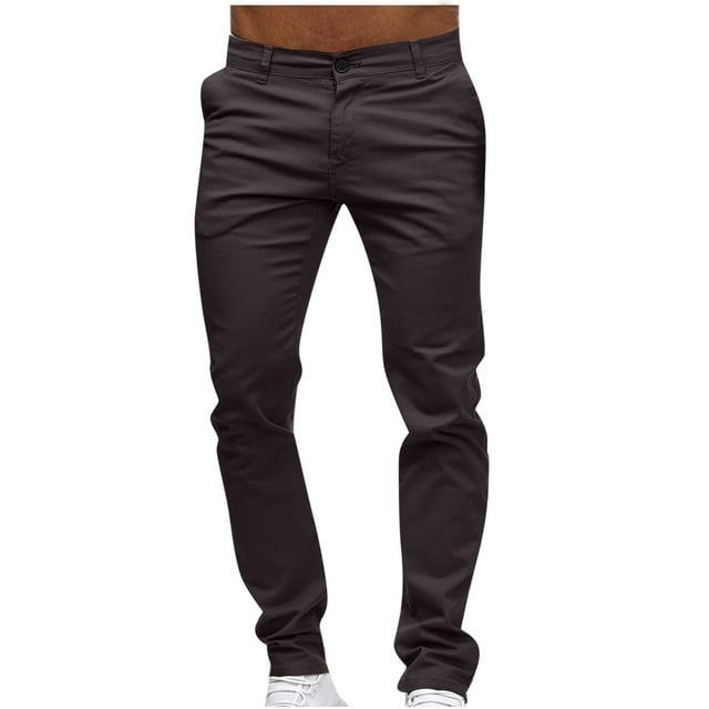 WRKEKC Casual Pants for Men Button Front Slim Fit Straight Leg Solid Color Pants for Smart Casual Wear