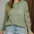 thumbnail image 4 of TFEOQRY Pullover Sweater for Women Solid Color Hollow Knitwear Long Sleeved Round Neck Sweater Top Green, 4 of 7