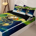thumbnail image 3 of Castle Fairy Whimsical Cartoon Winter Puffin Zipper Twin Comforter Sets with Fitted Sheet and 2 Pillowcases,Aurora Borealis Snow Ice Landscape Zipper Bedding Set,Green Navy,Black Reversible,4-Piece, 3 of 6