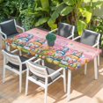 thumbnail image 2 of Easter Gnomes Bunnies Table Cloths for 6 Foot Rectangle Tables, Spring Easter Eggs Floral Pink Wood Patio Waterproof Elastic Fitted Tablecloths, Washable Rectangular Table Cover for Camping, 2 of 8