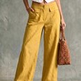 thumbnail image 2 of JUUNthy Womens Wide Leg Pants, Front Patch Pocket Button Closure High Waist Summer Pants for Daily Holiday Travel Wear Yellow XL, 2 of 4