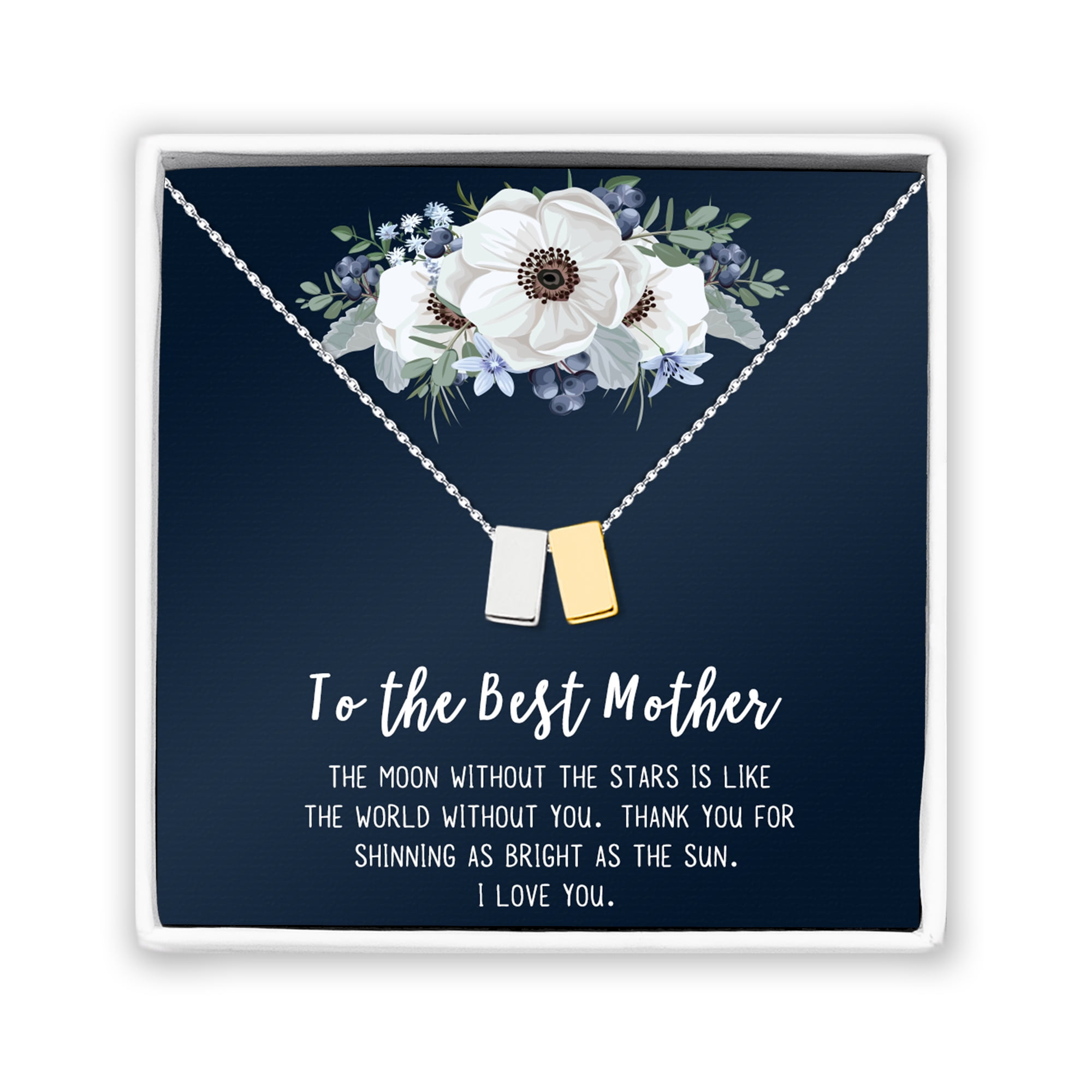 To The Best Mother Mother's Day Gift, Gift for Her, Gift for Her, Mother's Day Jewelry with Card, Card and Necklace Set for Mother's Day, Gift for Mom [Silver-Gold Cube, No-Personalized Card]