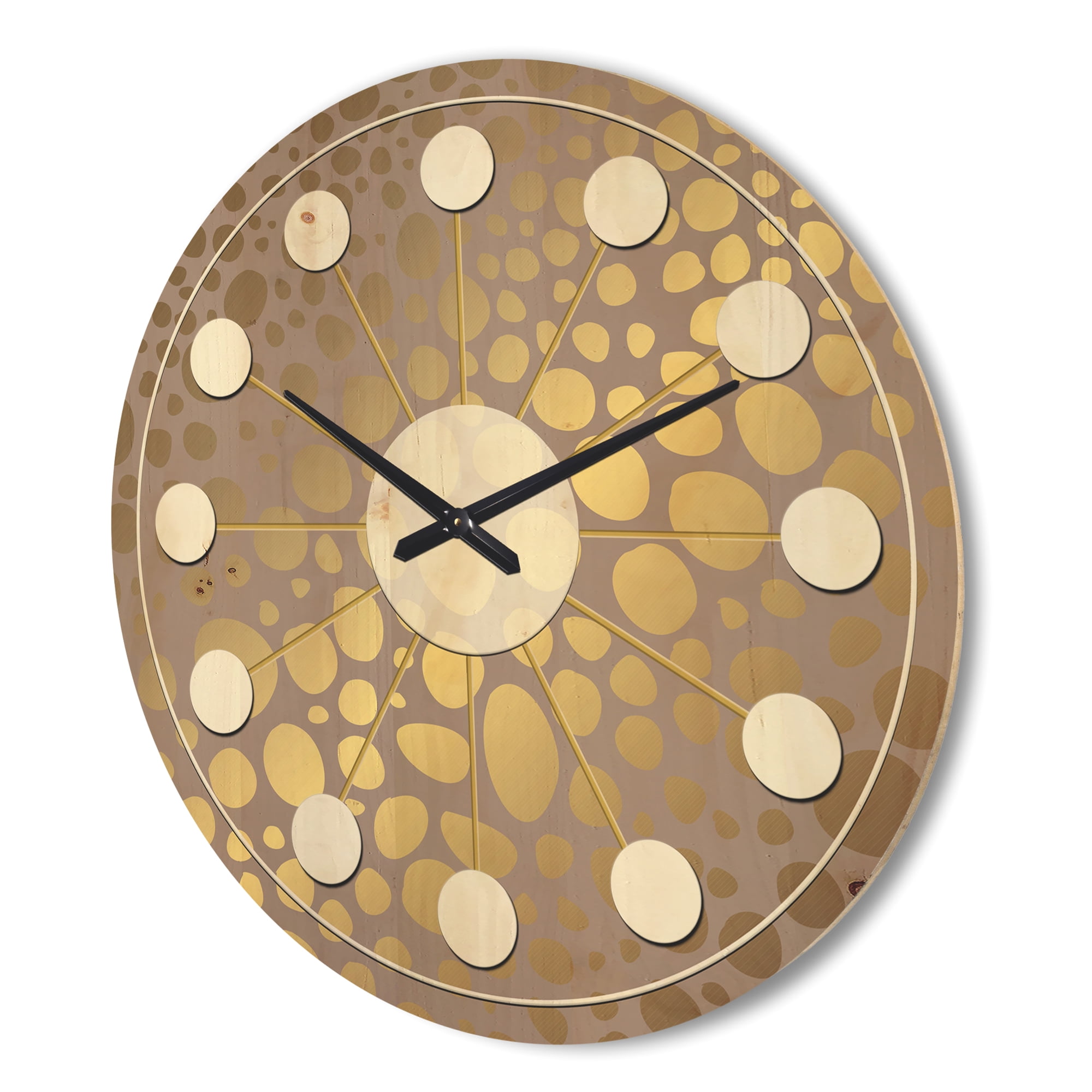 Designart 'Golden Colored Marble Design III' Mid-Century Modern Wood Wall Clock