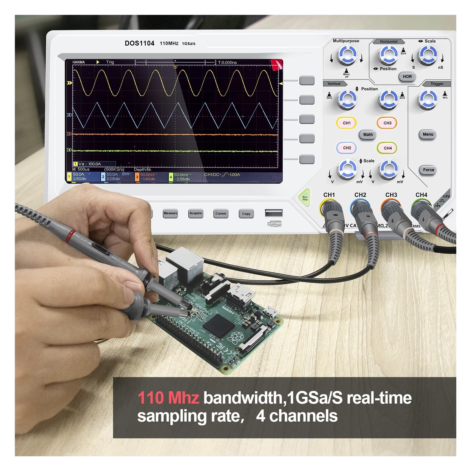Digital Oscilloscope Bandwidth 1GS/s Sampling Rate 7-inch TFT Storage Desktop Oscilloscope ,Versatile Applications