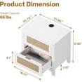 thumbnail image 3 of LAZZO Nightstand Set of 2 with Wireless Charging, Boho Rattan 2-Drawer Bedside Table for Bedroom, White, 3 of 9