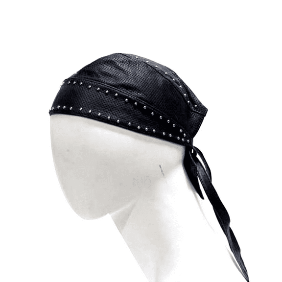 Dream Apparel Black Cycling Bandana with Studs Doo Rags Adjustable Skull Cap Motorcycle Biker Leather Cap