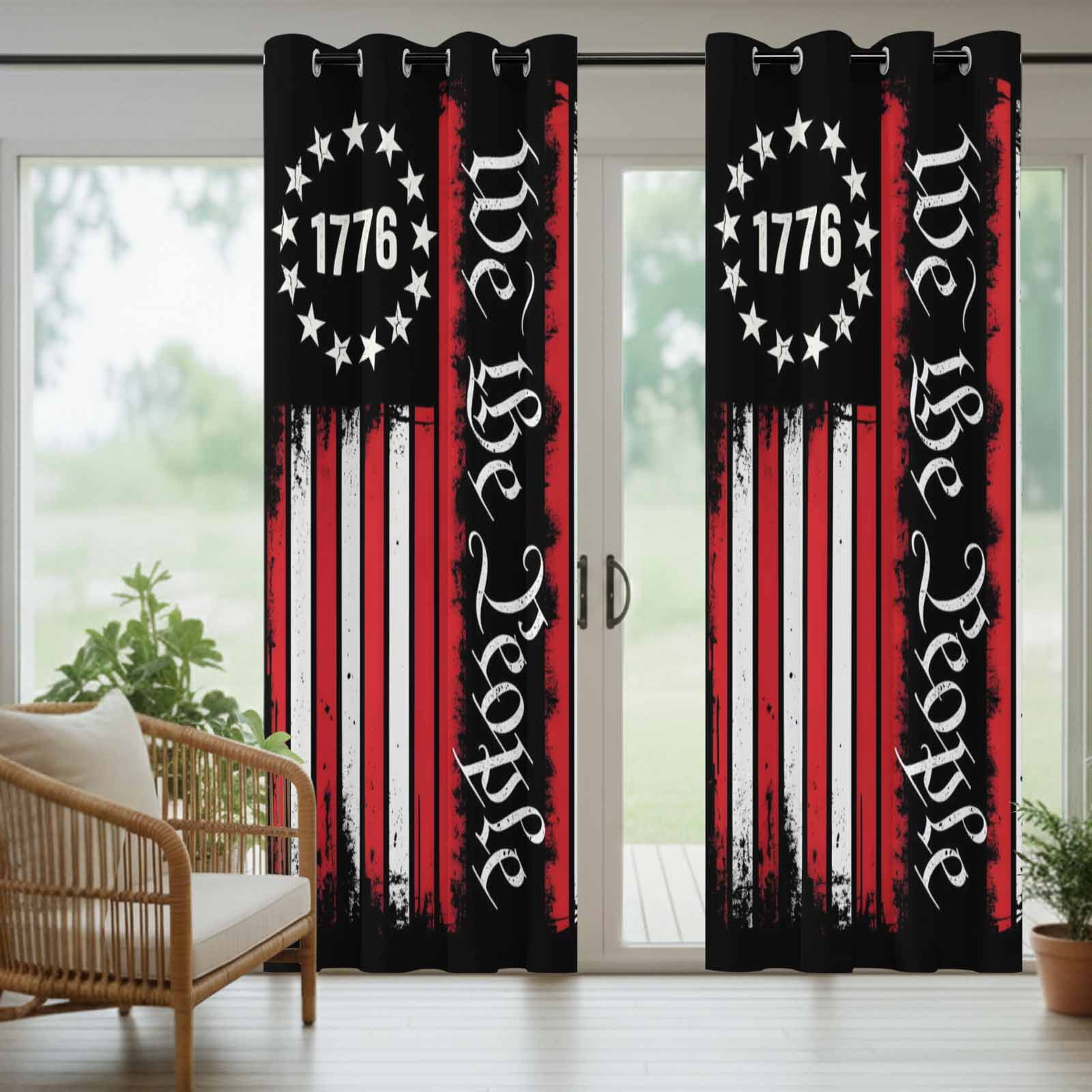We The People Outdoor Curtains for Patio, Independence Day Rustic Red White Flag Sunshade Privacy Drapes Grommet Waterproof Outside Curtains for Porch/Cabana/Balcony 54"x 108", 1 Panel