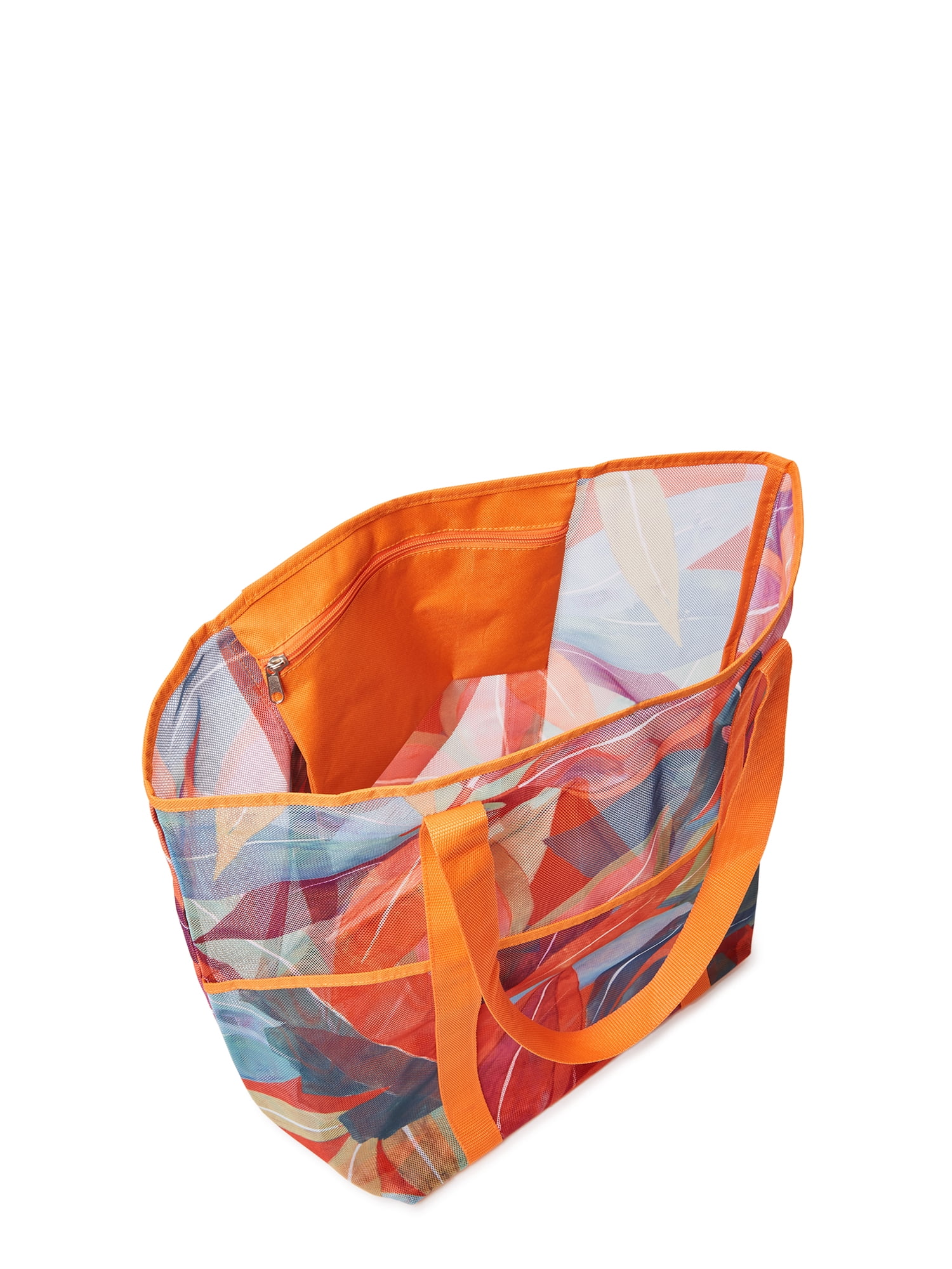 Time and Tru Women's Mesh Beach Tote Bag, 2-Pack Tropic Orange Spirit / Black
