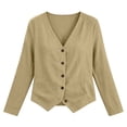thumbnail image 6 of FDGIU Women's V Neck Button Front Linen Blend Jacket, Long Sleeve Slim Cropped Lightweight Shacket with Side Pockets for Spring Summer Beach Casual Daily Layering, 6 of 6