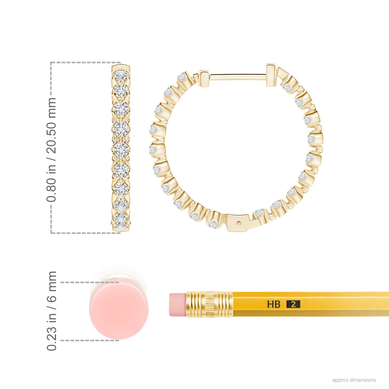 ANGARA Natural Diamond Hoop Earrings in 14K Yellow Gold for Women (Size-1.8mm| Color-H| Clarity-SI2) | April Birthstone, Anniversary, Jewelry Gift for Women | Natural Diamond Earrings