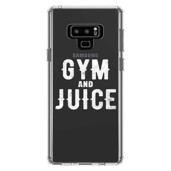 DistinctInk Clear Shockproof Hybrid Case for Samsung Galaxy Note 9 - TPU Bumper Acrylic Back Tempered Glass Screen Protector - Gym And Juice