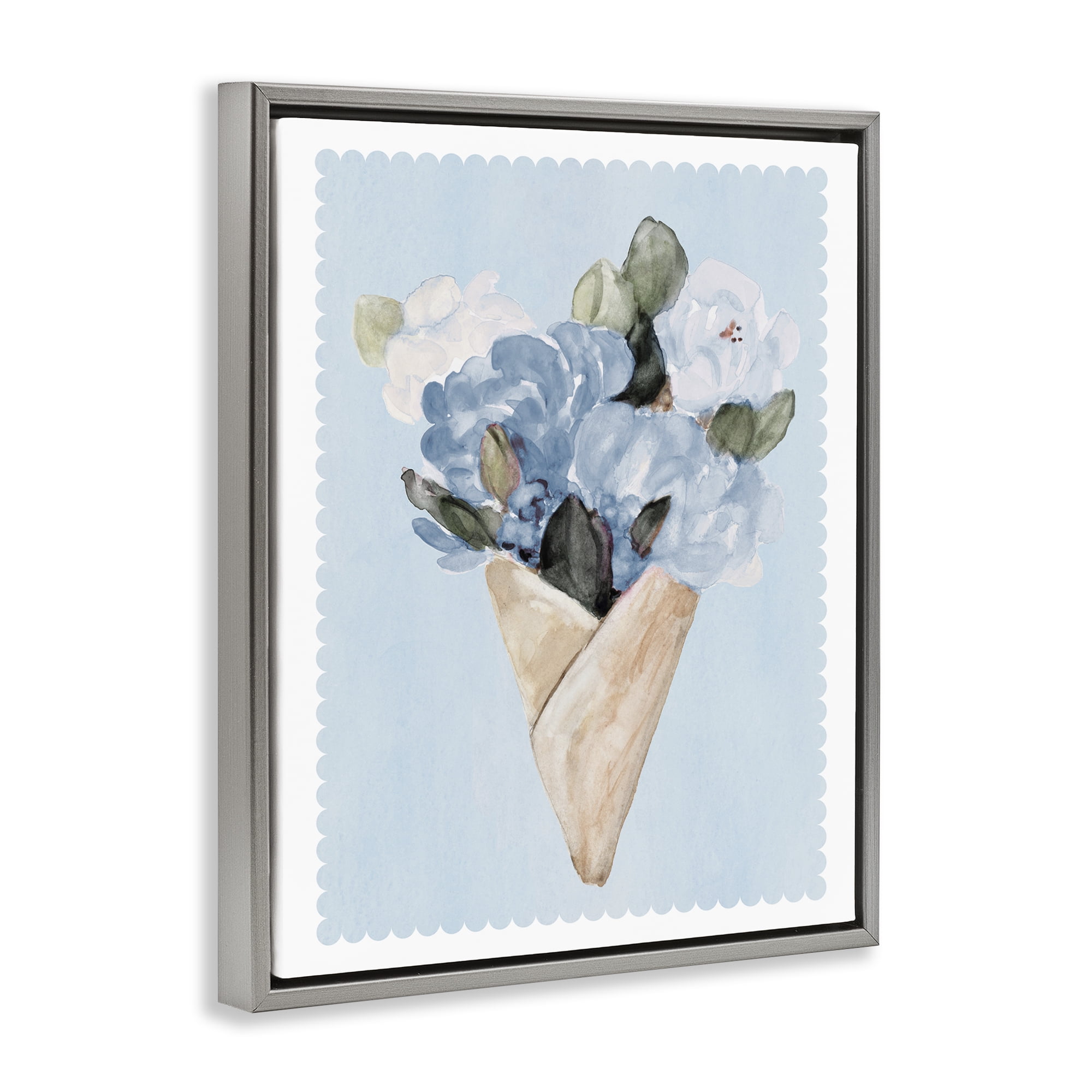 Stupell Industries Blue Gift Bouquet Gray Framed Floater Canvas Wall Art, design by Lanie Loreth