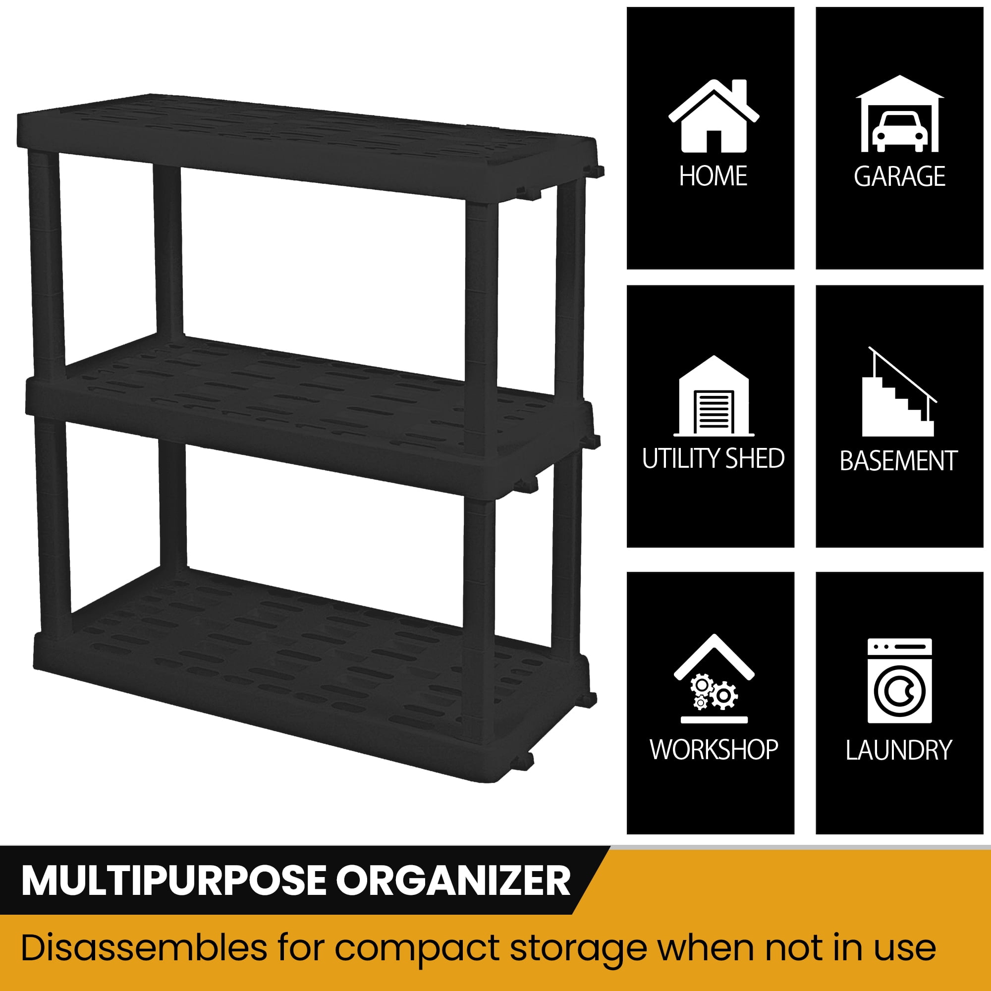 Hyper Tough Garage Shelving Unit Heavy Duty 3-Tier 2-Pack 38"H x 36"W x 18"D, Black 450 lb Total Capacity