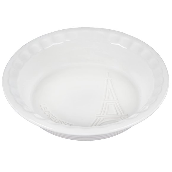 Le Creuset Eiffel Tower Collection - Plato para tarta (gres, 9.0 in), color blanco